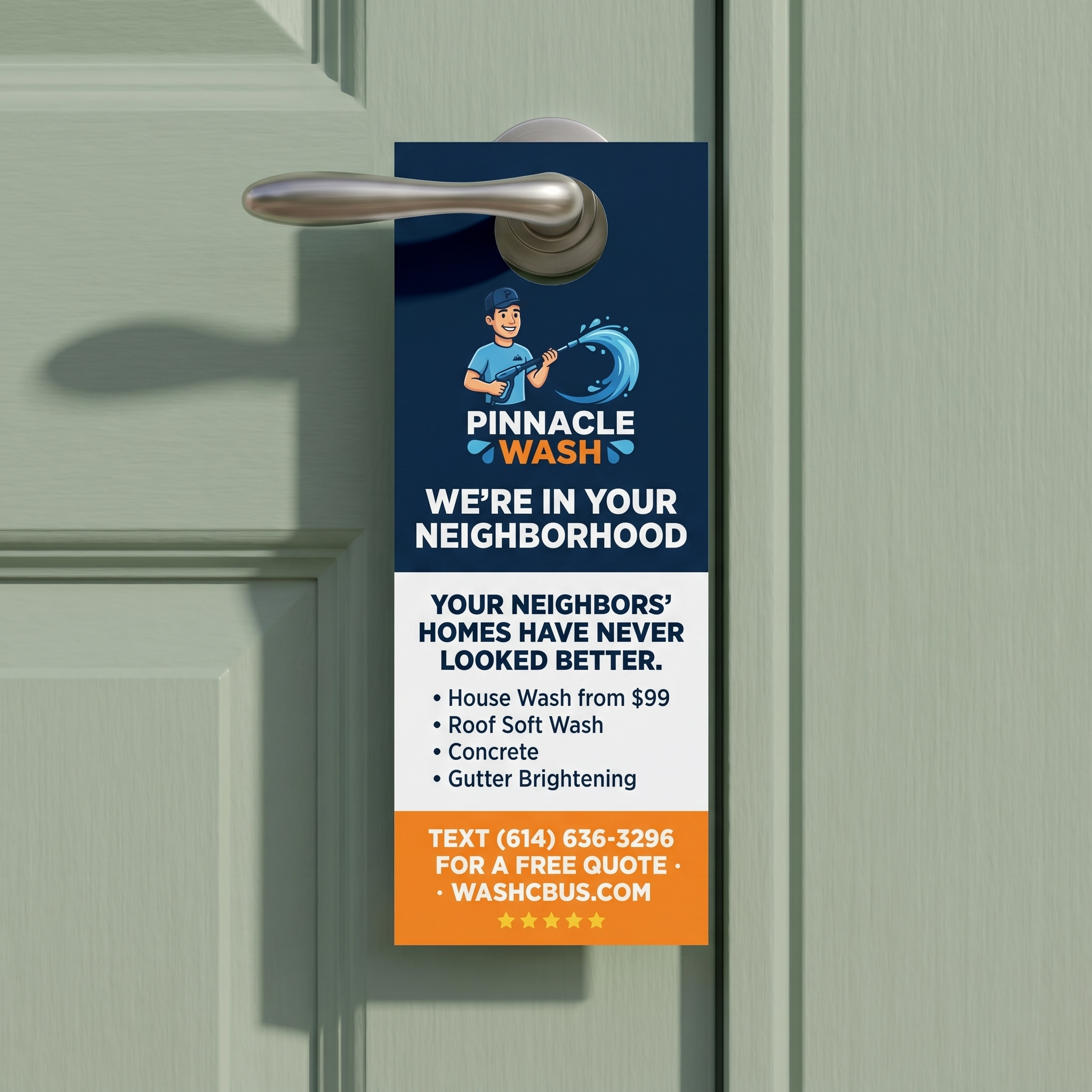 Pinnacle Wash door hanger in customer neighborhood
