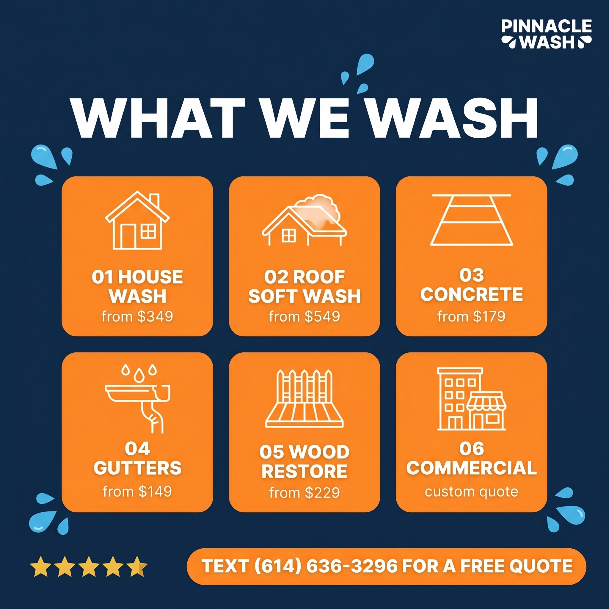 What Pinnacle Wash cleans — service menu